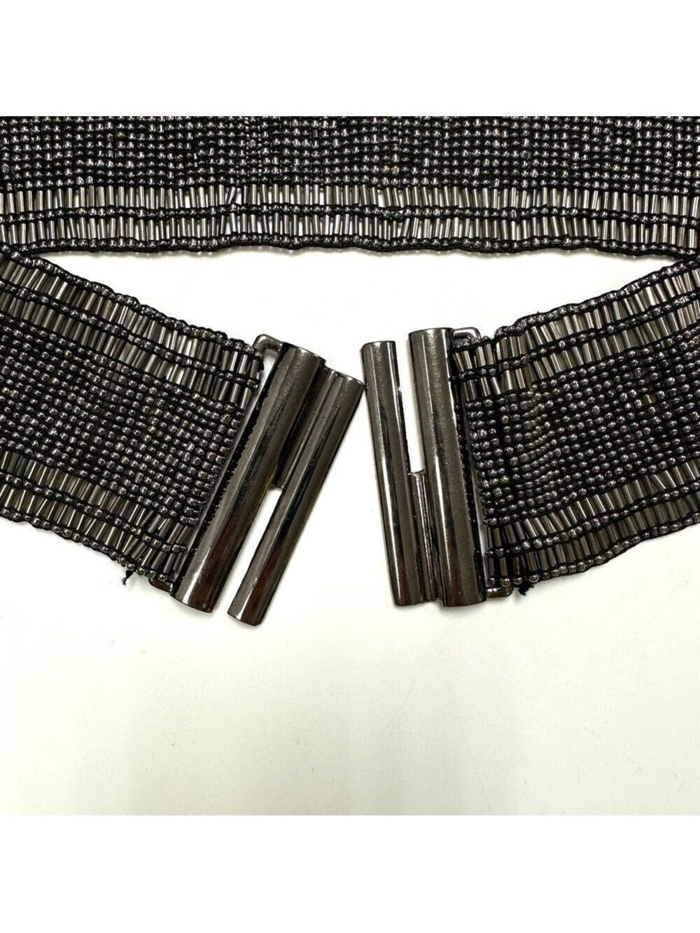 Gunmetal beaded stretch belt Medium slider clasp